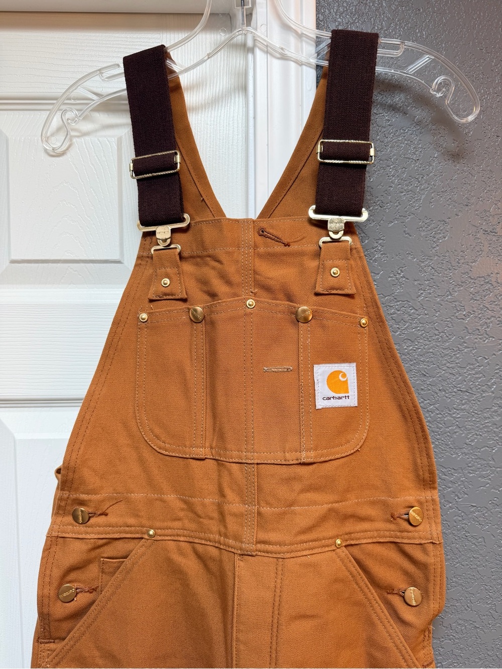 Carhartt Tan Duck Canvas Overalls with Dark Brown Straps - Picture 3 of 9